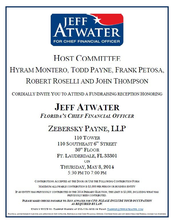 Zeb Law, LLP Hosts Reception for Jeff Atwater – Candidate for FL CFO