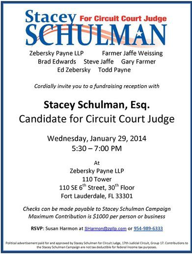 Zeb Law, LLP Hosts Fundraising Reception for Stacey Schulman, Candidate for Circuit Court Judge